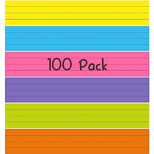 100 Pack Sentence Strips, Ruled Sentence Strip Lined Paper for Handwriting Practice Learning Tool Classroom School, Office Supplies (6 Assorted Colors, 17¡± x 3¡±)
