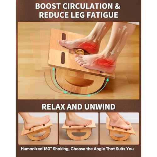 ONUEMP Foot Rest for Under Desk at Work, Wooden Small Foot Stool Footrest with Roller Massager, Ergonomic Rocking Office Footstool Desk Stool for Feet, Leg Rest Rocker Stand for Chair Computer Gaming