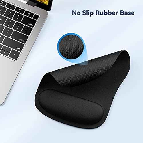 TECKNET 2 Pack Mouse Pad with Wrist Support, Ergonomic Gaming Mouse Pad Pain Relief, Portable Comfortable Mousepad for Computer, Laptop, Office, Home Non-Slip Base, Waterproof Surface - Black