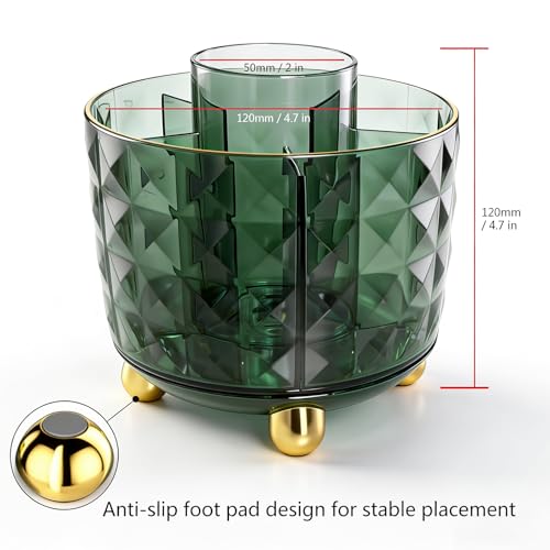 GOTOBA Dark Green Pen Pencil Holder for Desk, 6-Compartment Rotating Organizer