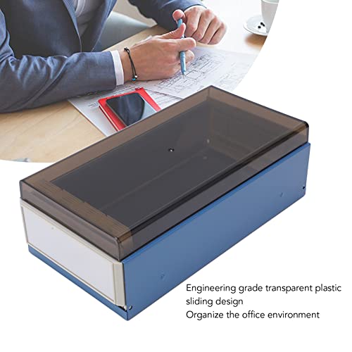 Index Card Box,Card File Holder Organizer Metal Base Heavy Duty Enlarged Space Transparent Plastic Sliding Design Credit Card Box for Index Cards Acrylic