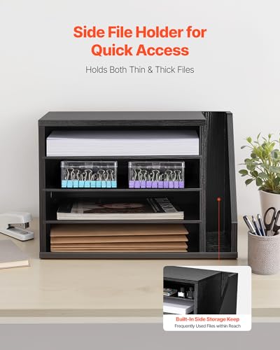 VEVOR Wooden Literature Organizer 15.75 x 9.25 x 11.02 in Black - Office Mailbox with 4 Compartments & Side Storage