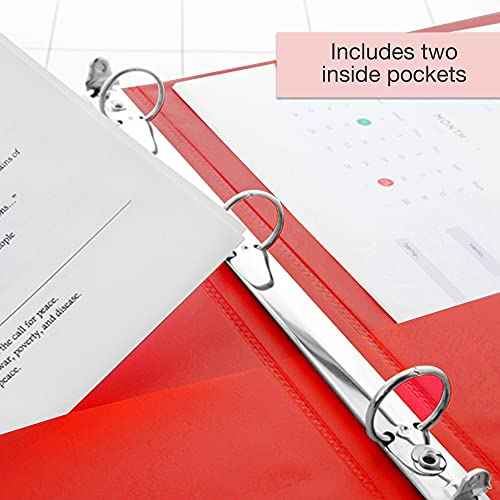 BAZIC Products 3 Ring Binder 1/2" Economy View Binders Organizer - Red, Round Ring, Hold 100 Sheets Paper, for School Office Home, 12-Count