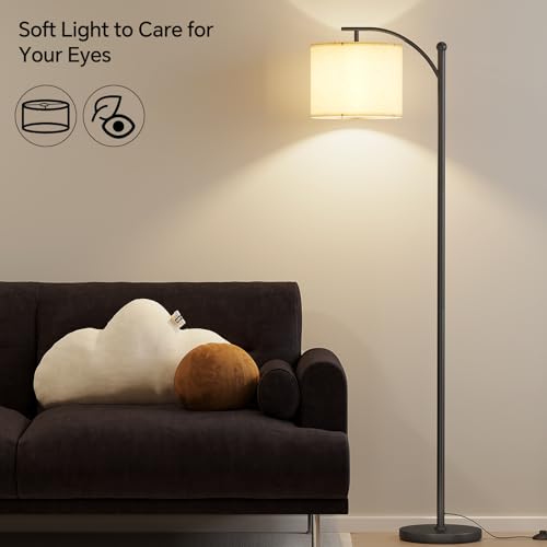 SUNMORY Black Arc Floor Lamp with 3 Color Temperature Bulbs - Modern Reading & Living Room Light