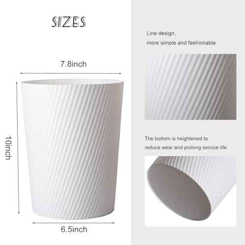 UUJOLY Small Trash Can Wastebasket Garbage Can Container Bins for Bathrooms, Laundry Room, Kitchens, Offices, Kids Rooms, Dorms (White)