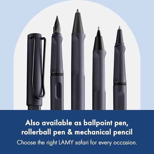 LAMY safari steel black - Fountain Pen with ergonomic grip & polished steel nib in size F - ideal for any Writing & Calligraphy - including LAMY T 10 blue cartridge - Right-Handed