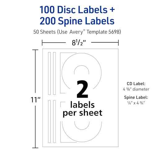 Avery CD Labels for Laser Printers, White, 100 Disc Labels and 200 Spine Labels (5698)