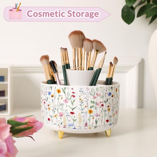 SKYDUE Floral 1Pack Rotating Desk Organizer with 5 Slots - Pen & Office Supplies Storage
