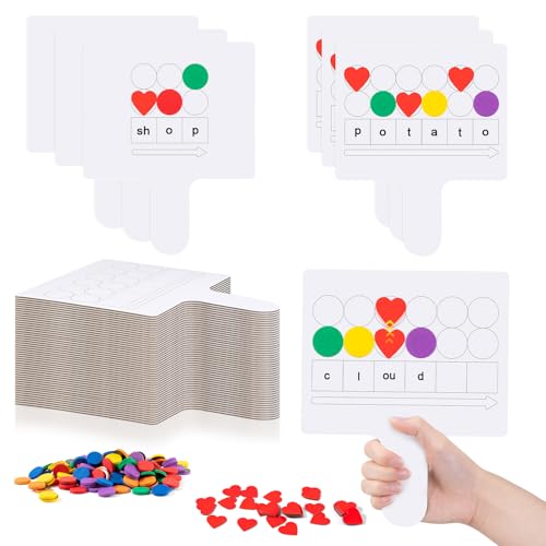 Lincia 50 Pcs Elkonin Box Phonemic Awareness Game - Magnetic Dry Erase Paddle Boards with Circle & Heart Magnets for Speech Therapy Phonics Preschool Science of Reading Classroom Must Have