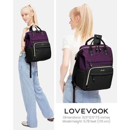 LOVEVOOK Laptop Backpack for Women, 15.6'' Waterproof Nurse Bag Teacher Work Backpack Purse for Women, Travel Computer Backpack for College Office Business Ladies