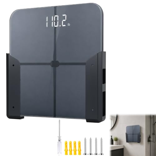 LIUXINYJEE Black Bathroom Wall Scale Holder – Wall Mount Scale Organizer with Adhesive & Screws