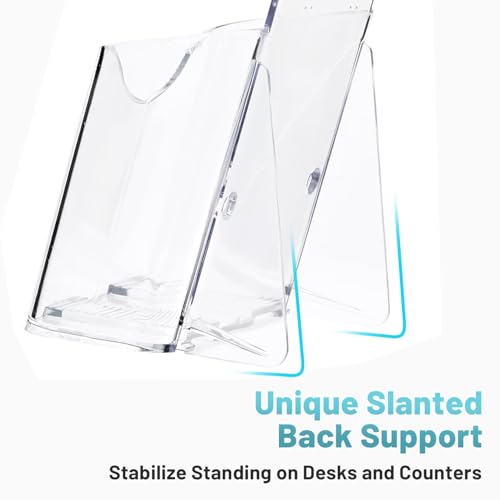 Brochure Holder Stand, 6 Pack 4 inches Acrylic Pamphlet Display Stand Wall Mount/Countertop, Clear Plastic Trifold Rack Card Holder for Organizer Flyer, Leaflets, Document, Literature