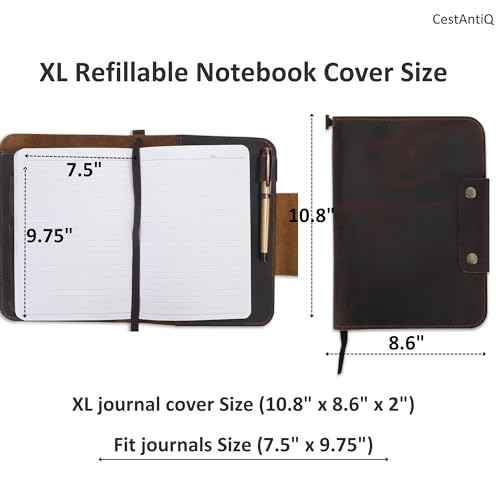 Rustic Leather Journal Cover for XL Hardcover Sketchbooks (7.5 x 9.75 in) - Handcrafted, Refillable Protector with Dual Button, Perfect for Artists, Writers, and Professionals (Brown)