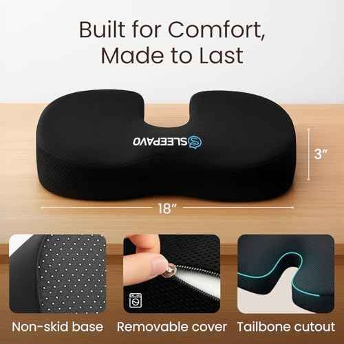 Sleepavo Office Chair Cushion - Seat Cushion for Tailbone Pain Relief - Butt Pillow for Coccyx, Sciatica, and Lower Back Pain - Orthopedic Chair Pad for Lumbar Support in Office Desk, Car, Airplane