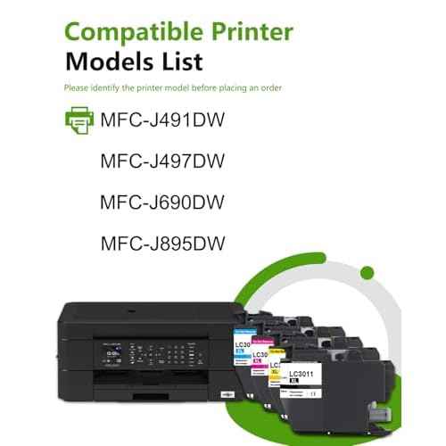 LC3011 XL Ink Cartridges High Yield Replacement for Brother LC3011 LC3011XL Ink Compatible with MFC-J497DW MFC-J491DW MFC-J895DW MFC-J690DW Printer 4-Pack(BK/C/M/Y)