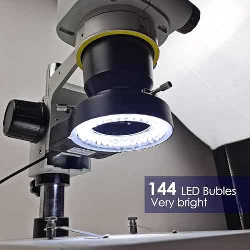 Microscope Ring Light Source 144 LED Adjustable Illuminator for Lab Stereo Microscope & Camera
