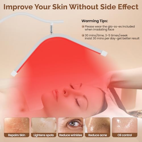 LED Floor Lash Light Lamp, Infrared Red Light Therapy with Stand Adjustable Half Moon Lamp for Lashes and Estheticians,Tattoo,Nail, Beauty,Body Face(White)