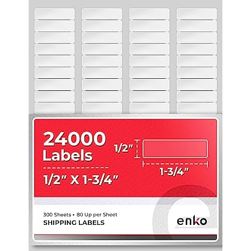 enKo 24000 Labels, 1/2 x 1-3/4 inches - White - Address, Mailing, Shipping and Barcode Blank Labels for Laser and Inkjet Printers