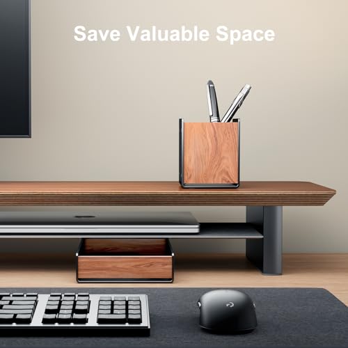 UPERGO Walnut Desk Tray with Pen Holder Set, Natural Wooden Desk Drawer Organizer Office, Organizer Tray for Keys, Pen, Watch