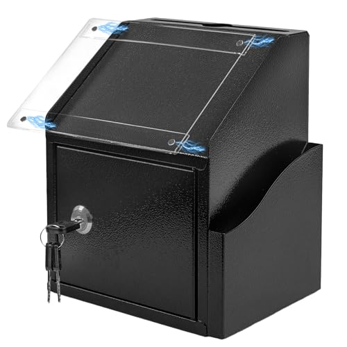 Black Suggestion Box with Lock and Slot - Wall-Mounted or Countertop Donation & Comment Box