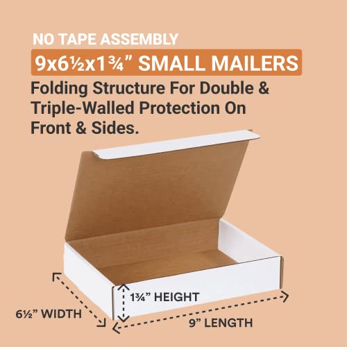 AVIDITI Small Shipping Boxes 9"L x 6.5"W x 1.75"H, 50-Pack | Cardboard Box Crush-Proof Carton for Mailing, Storing, Package, Gifts, Crafts, Business or Home, White