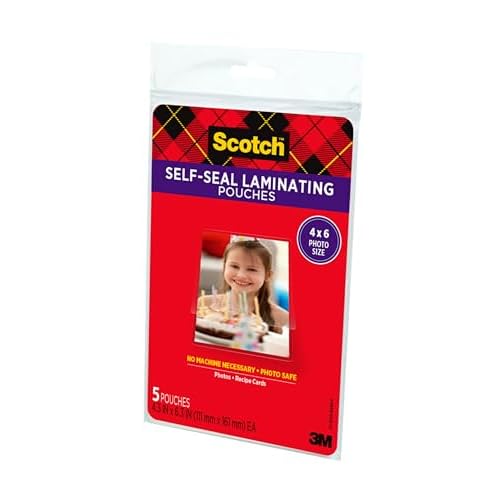 Scotch Self-Sealing Laminating Pouches, 4 x 6 Inches, 3-Pack of 5 Pouches ? No Machine Needed, Clear, Photo Safe