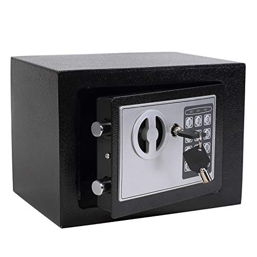 Yuanshikj Small Black Steel Security Safe Box with Digital Keypad & Emergency Keys, 0.23 CuFt