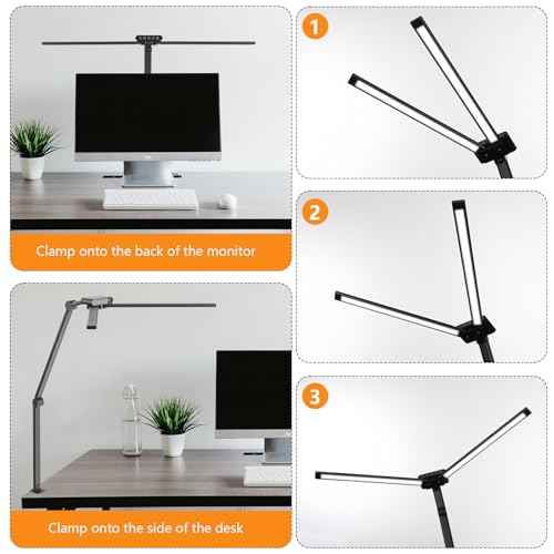 USB Clip On Desk Lamp with Flexible Gooseneck, 3 Color Modes & Dimmable, Eye-Caring LED Light for Office, Study, Reading, Computer Monitor