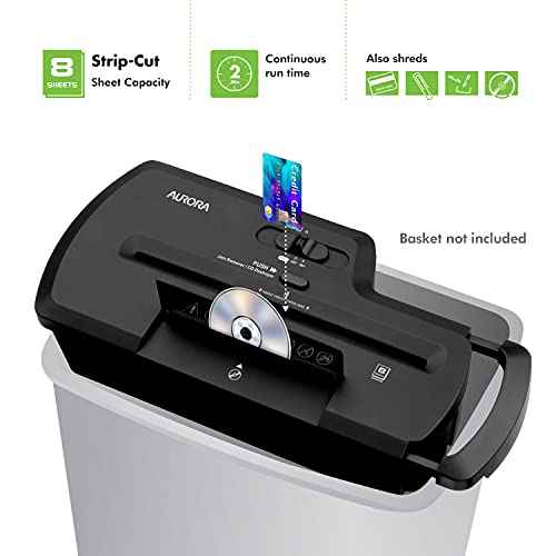 Aurora Professional Strip Cut Paper Shredder/CD/Credit Card Shredder Without Wastebasket, 8-Sheet Strip-Cut No Basket