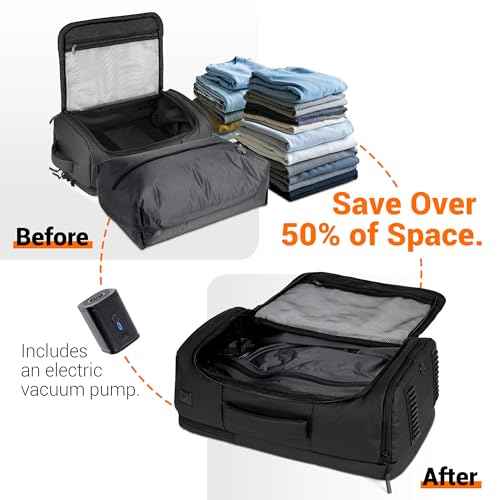 Vacuum Seal Backpack for Travel with Pump, 55L Large Backpack with Detachable Vacuum Compression Bag Waterproof Carry On Large Travel Bag for Airline Laptop Backpack with Shoe Compartment
