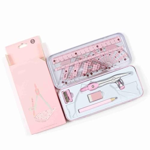 Pink Geometry Set with Compass, Rulers, Protractor & Sharpener - ZJchao