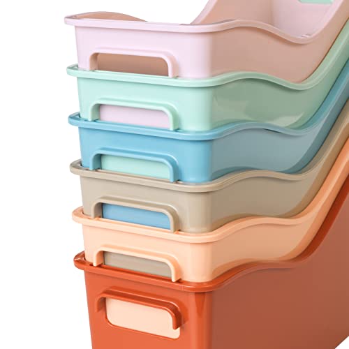 Really Good Stuff Easy Carry Storage Bins - Set of 6 Boho Colors - Durable Plastic File Folder Organizer, Magazine File Holder, Book & Binder Holder for Desk