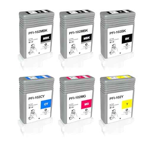 PFI-102 Compatible Canon PFI102 PFI102MBK PFI102BK PFI102C PFI102M PFI102Y Ink Cartridge Replacement for ImagePrograf iPF500 510 600 605 610 650 655 700 710 720 750 755 760 765 (6-Pack)