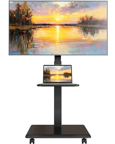 ECOTINY Black Rolling TV Stand for 32-75 Inch TVs up to 110 lbs - Adjustable Height & Swivel