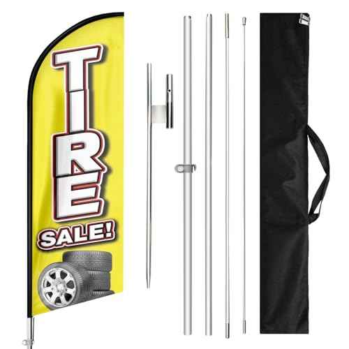 Tire Sale Feather Flags, 11FT Polyester Banner with Aluminum Alloy Pole, Stainless Steel Ground Stake, for Business Advertising, Opening Ceremony
