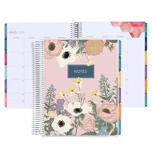 8.5x11 Coiled Monthly Planner (January 2026 - December 2026) - Bouquet classic cover, Hexagon theme, platinum coil