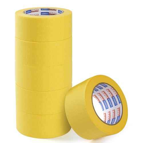 ADHES Yellow Painters Tape Yellow Masking Tape, 2 inch x 55 Yards x 6 Rolls, No Residue Wall Safe Tape for Home Wall Painting, Building, School Stationery, Labeling, 14 Days Clean Remove
