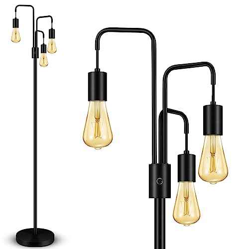 BoostArea Industrial Floor Lamp for Living Room,Modern Standing Lamp Stand Up Lamp with 3 Light, Bulbs Not Included,Simple Design Floor Lamp for Bedroom, Living Room, Office, Kids Room, Reading