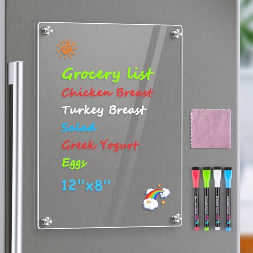 MaxGear 12x8 Inch Acrylic Magnetic Whiteboard for Fridge - Dry Erase Board & Organizer