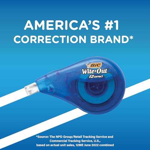 BIC Wite-Out EZ Correct Tear-Resistant Correction Tape with 39.3 ft of Tape, 10-Count Pack in White