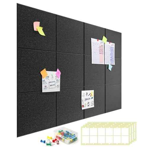 Large Cork Board for Walls - 12 Packs Bulletin Board,48"x36" Cork Board Felt Wall Tiles for Home, School & Office Decor Pin Board,Cork Felt Board DIY Vision Board -Black