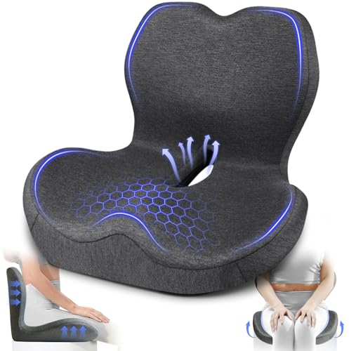 JIPORIER X Large Seat Cushion with Back Support – Dark Gray Memory Foam Lumbar Pillow for Office Chair & Car
