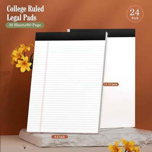 24 Pack White Legal Pads 8.5 x 11 Writing Note Pads College Ruled Writing Pads 8.5 x 11, Lined Paper Pads, 30 Sheet/Notepad, 38 Lines Perforated Notepads 8.5 x 11'' for School, Home, Office
