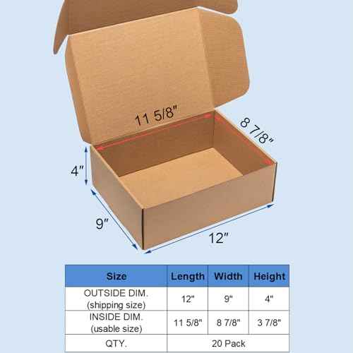 Shipping Boxes 12x9x4 Inches 20 Pack Corrugated Cardboard Mailing Boxes for Small Business, Kraft Medium Literature Mailer Packaging Supplies Brown