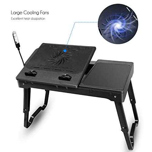 Moclever Laptop Bed Stand ? Adjustable Laptop Table with Cooling Fan, Foldable Laptop Desk with USB Hub, LED Light & Storage ? Multi-Functional Computer Tray for Bed, Sofa, Home, and Office