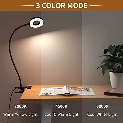 iZELL Desk Lamp, LED Reading Light with Clamp, 3 Color Modes & 10 Brightness Flexible Gooseneck Book Light for Kids Reading Book in Bed at Night Clip on Table, Computer, Zoom Meetings - 27.6¡®¡¯ Black