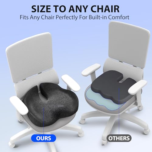 Seat Cushion, Memory Foam Pressure Relief Coccyx Cushion for Tailbone Pain, Extra-Large Butt Pad for Office Chair, Car Seat, and Gaming Chair Pain Relief, Extra Cover