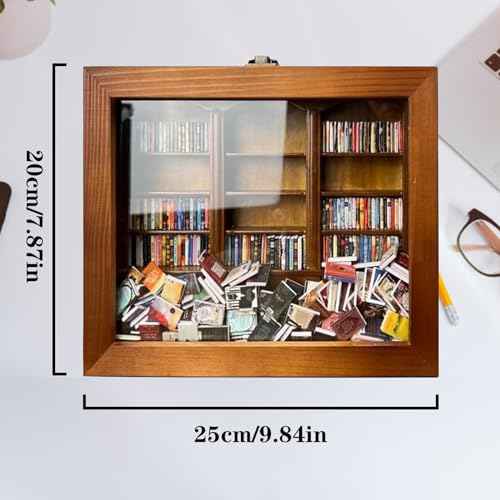 Mini Bookshelf Shake Anxiety Mini Bookshelf with 260pcs Mini Books Wooden Mini Shake Away Your Anxiety Bookshelf for Anxious, Medium