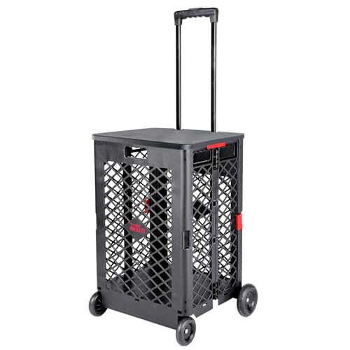 JJRING Mesh Rolling Utility Cart, Foldable Shopping Cart, Heavy Duty Utility Cart with Rolling Wheels for Groceries and Laundry
