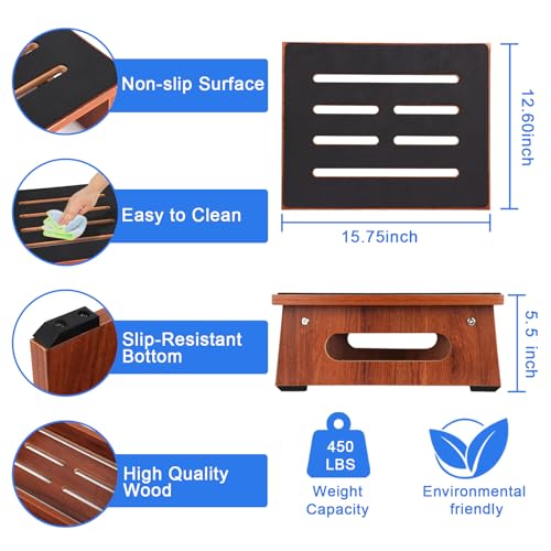 One Step Stool for Adults Seniors with Non-Slip Rubber Stepping Surface, Heavy Duty Wooden Step Stool with 450 LBS Capacity Bed Steps for High Beds, Bathroom, Bedroom, Kitchen & Kids Bedside Support